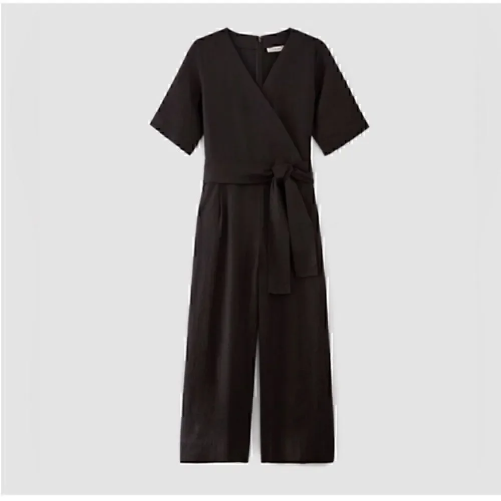 NEW Everlane The‎ Linen Cross Front Jumpsuit Black Size 0 Sustainable